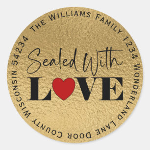 Sealed With Love Gold Foil Circle Return Address  Classic Round Sticker