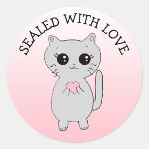 Sealed with Love Little Kitten with Heart Classic Round Sticker