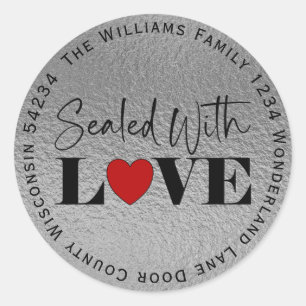 Sealed With Love Silver Foil Circle Return Address Classic Round Sticker