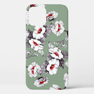 Sealess white-red flowers: green decor iPhone 12 case