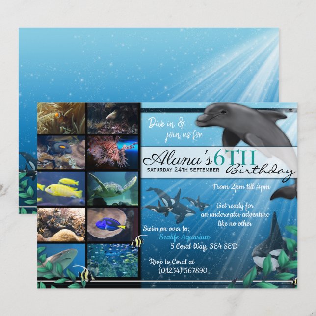 Sealife Aquarium Birthday Party Invitations (Front/Back)