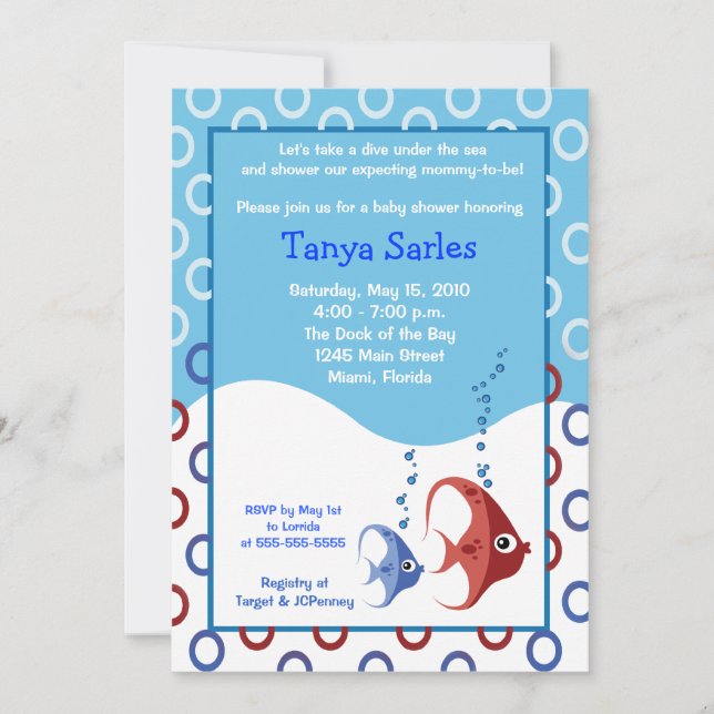 Sealife RED FISH BLUE FISH 5x7 Baby Shower Invitation (Front)