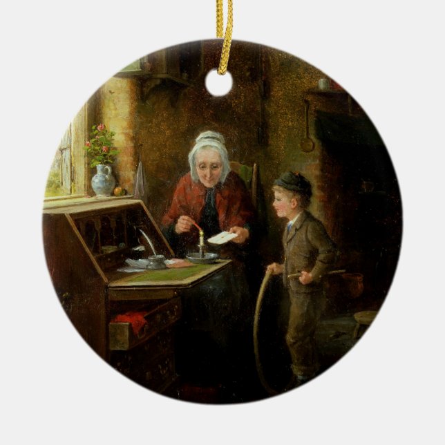 Sealing a Letter, 1890 (oil on panel) Ceramic Tree Decoration (Front)