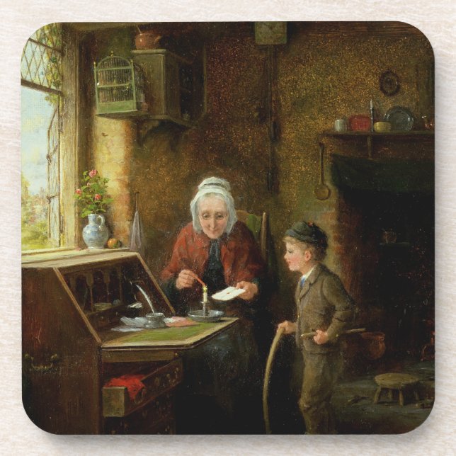 Sealing a Letter, 1890 (oil on panel) Coaster (Front)