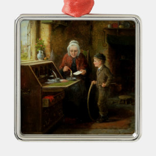 Sealing a Letter, 1890 (oil on panel) Metal Tree Decoration