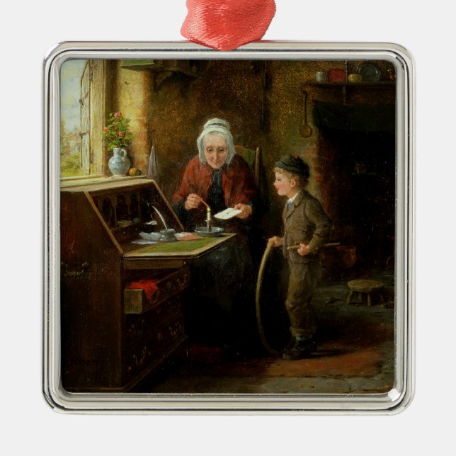 Sealing a Letter, 1890 (oil on panel) Metal Tree Decoration (Front)