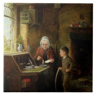 Sealing a Letter, 1890 (oil on panel) Tile