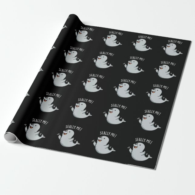 Seally Me Funny Seal Pun Dark BG Wrapping Paper (Unrolled)