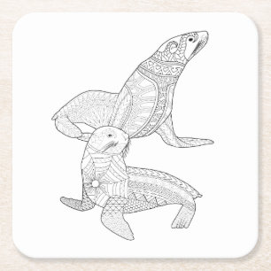 Seals Adult Colouring Paper Coaster