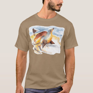 Seals at La Jolla cove California watercolors T-Shirt
