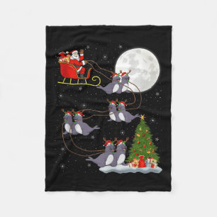 Seals Santa Sleigh Flying Funny Magical Christmas  Fleece Blanket