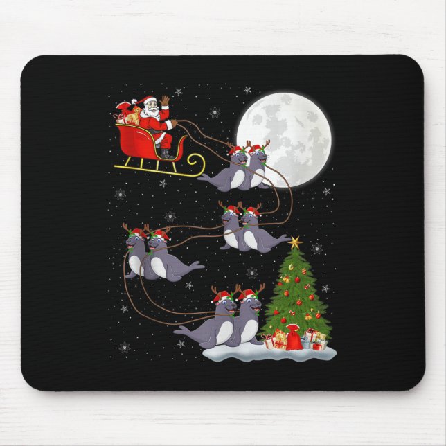 Seals Santa Sleigh Flying Funny Magical Christmas  Mouse Mat (Front)