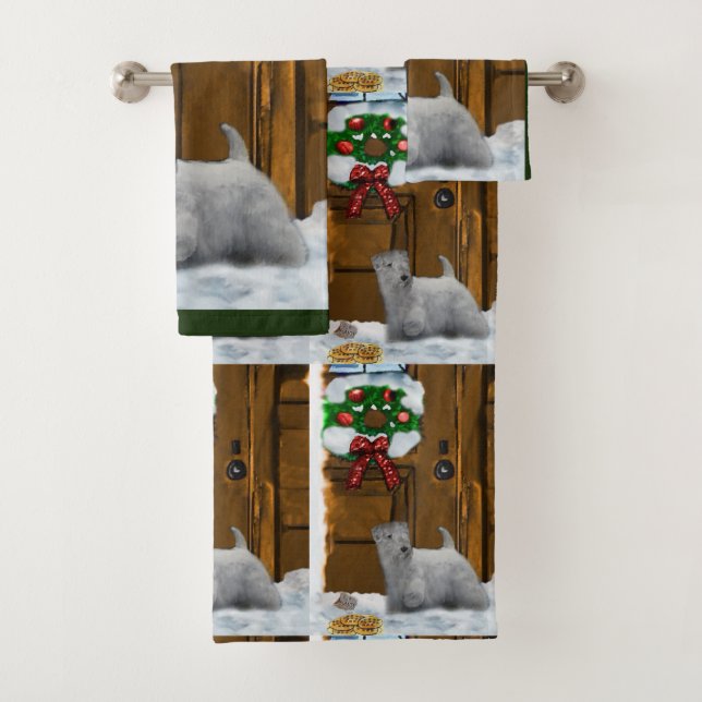 Sealyham Terrier Christmas Bath Towel Set (Insitu)