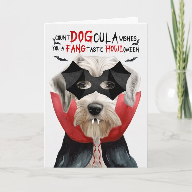 Sealyham Terrier Dog Funny Count DOGcula Halloween Holiday Card (Front)