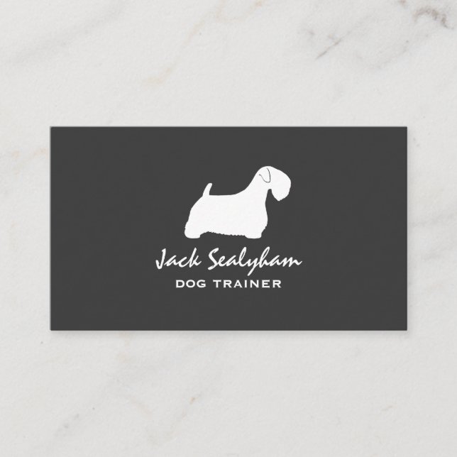 Sealyham Terrier Dog Silhouette Grey and White Business Card (Front)