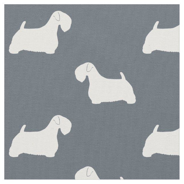 Sealyham Terrier Dog Silhouettes Patterned Fabric (Close Up)