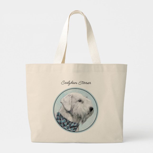 Sealyham Terrier Painting Cute Original Dog Art Large Tote Bag (Back)
