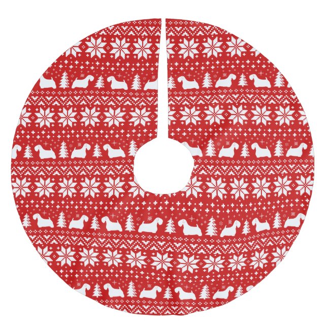 Sealyham Terrier Silhouettes Christmas Pattern Brushed Polyester Tree Skirt (Front)
