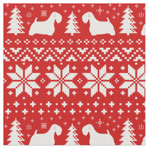 Sealyham Terrier Silhouettes Christmas Pattern Fabric