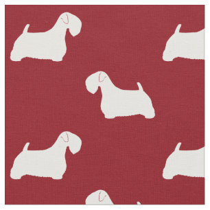 Sealyham Terrier Silhouettes Pattern Red Fabric