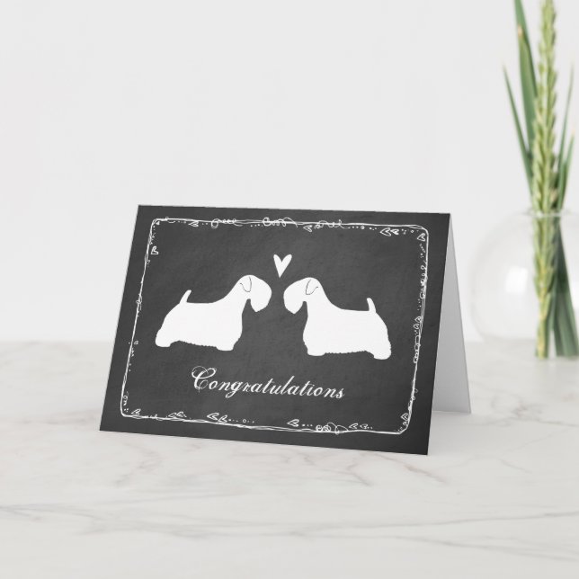 Sealyham Terrier Silhouettes Wedding Congrats Card (Front)