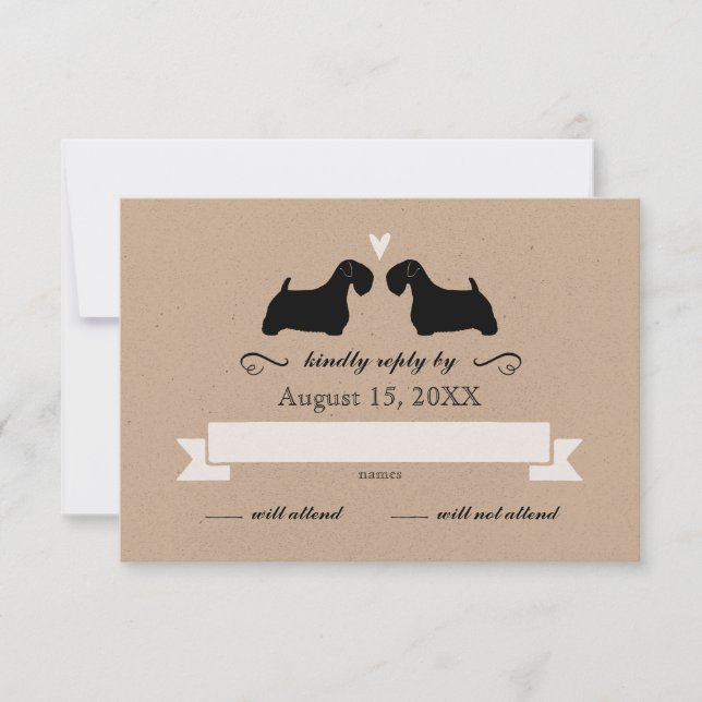 Sealyham Terrier Silhouettes Wedding Reply RSVP Card (Front)