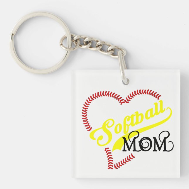 Seam Stitch Heart Softball Mum Seams Bal Key Chain (Front)