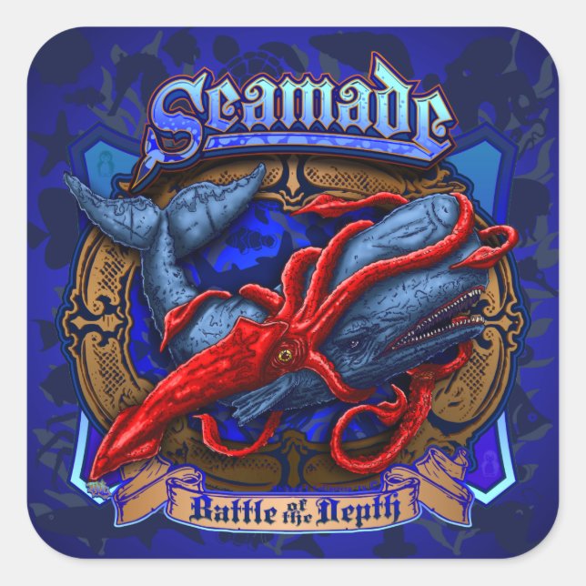 Seamade Giant Squid vs Whale design sticker (Front)
