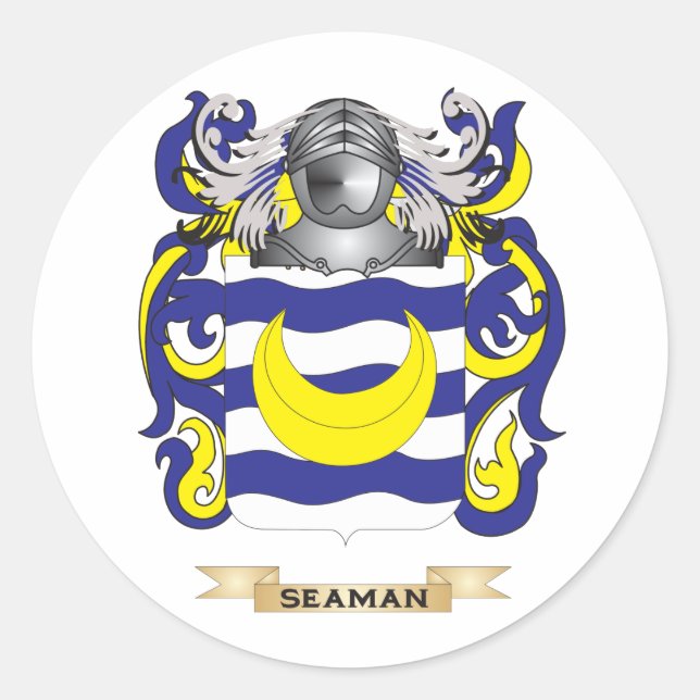 Seaman Coat of Arms (Family Crest) Classic Round Sticker (Front)