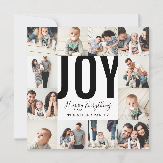 Seamless 12 Photo Joy Happy Everything Holiday Red Card (Front)