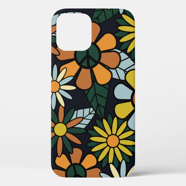 Seamless 70's retro hippie flowers pattern - Vinta Case-Mate iPhone Case (Back)