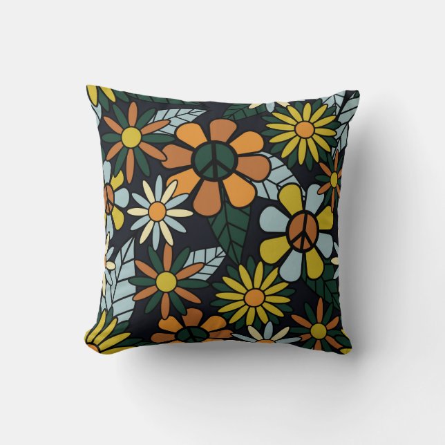 Seamless 70's retro hippie flowers pattern - Vinta Cushion (Front)