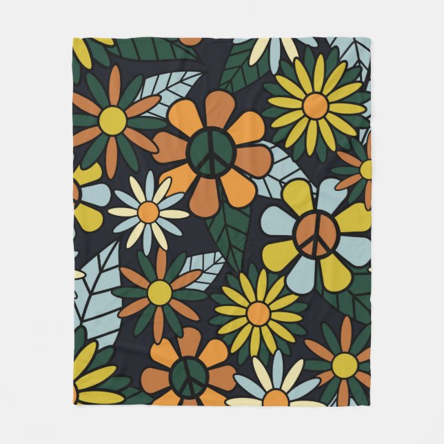 Seamless 70's retro hippie flowers pattern - Vinta Fleece Blanket (Front)
