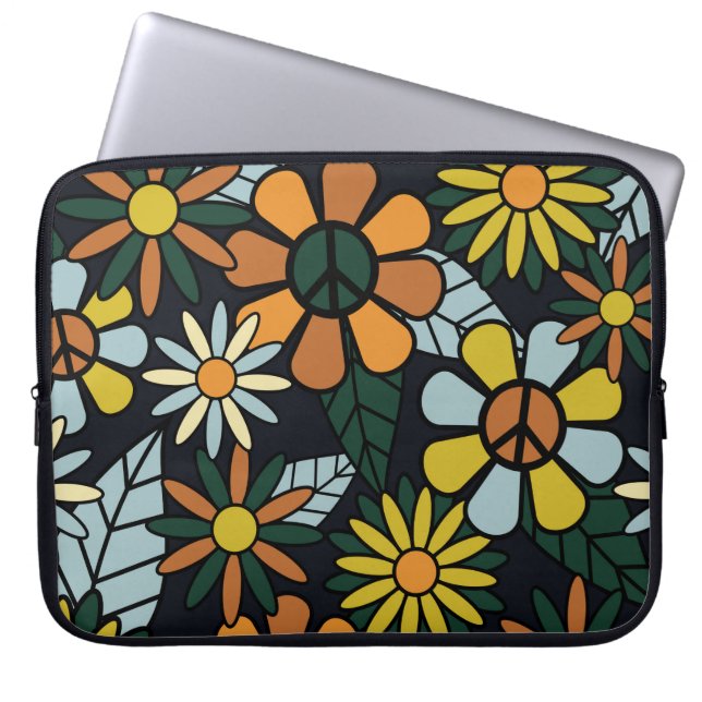 Seamless 70's retro hippie flowers pattern - Vinta Laptop Sleeve (Front)