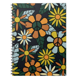 Seamless 70's retro hippie flowers pattern - Vinta Notebook
