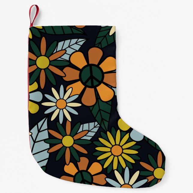 Seamless 70's retro hippie flowers pattern - Vinta Small Christmas Stocking (Front)