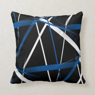 Seamless Abstract  Blue and White Lines On Black B Cushion