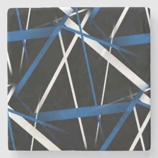 Seamless Abstract Blue and White Lines On Black B Stone Coaster