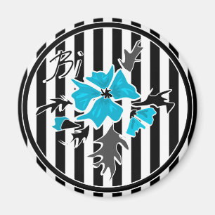 Seamless abstract blue flowers floral white black magnet