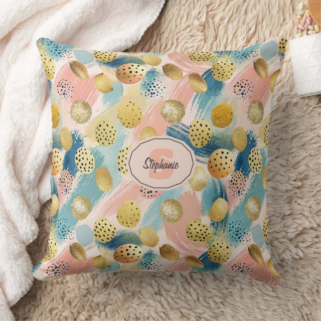 Seamless Abstract Brushstroke & Gold Shape Pattern Cushion (Blanket)