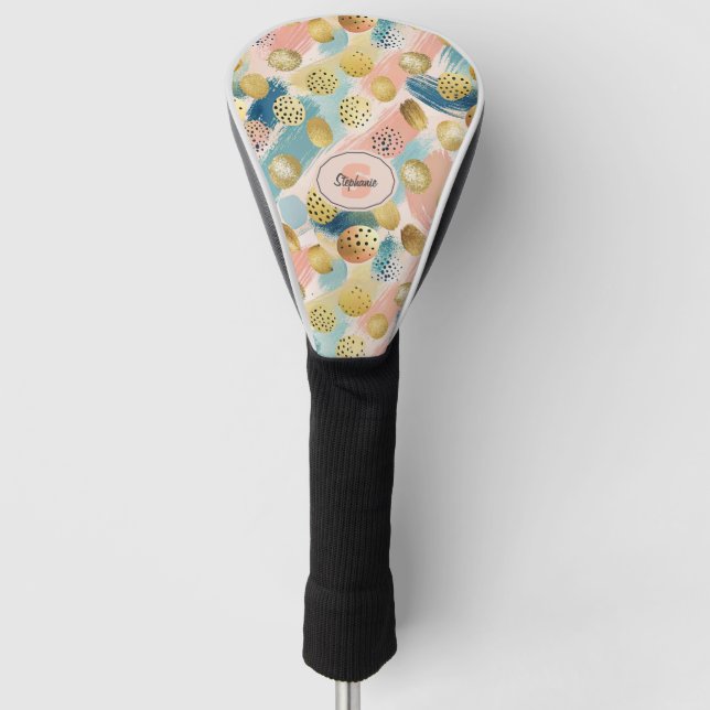 Seamless Abstract Brushstroke & Gold Shape Pattern Golf Head Cover (Front)