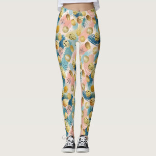 Seamless Abstract Brushstroke & Gold Shape Pattern Leggings