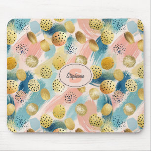 Seamless Abstract Brushstroke & Gold Shape Pattern Mouse Mat
