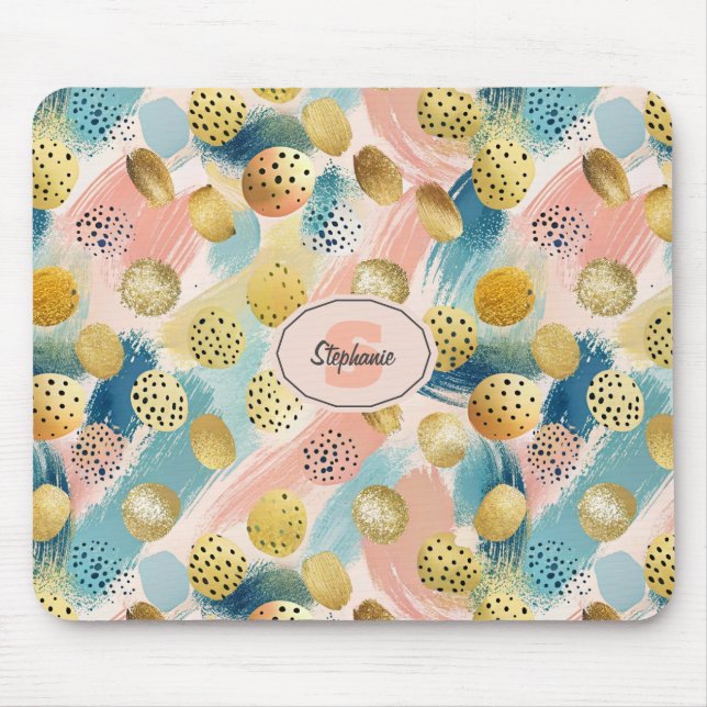 Seamless Abstract Brushstroke & Gold Shape Pattern Mouse Mat (Front)