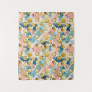 Seamless Abstract Brushstroke & Gold Shape Pattern Tapestry