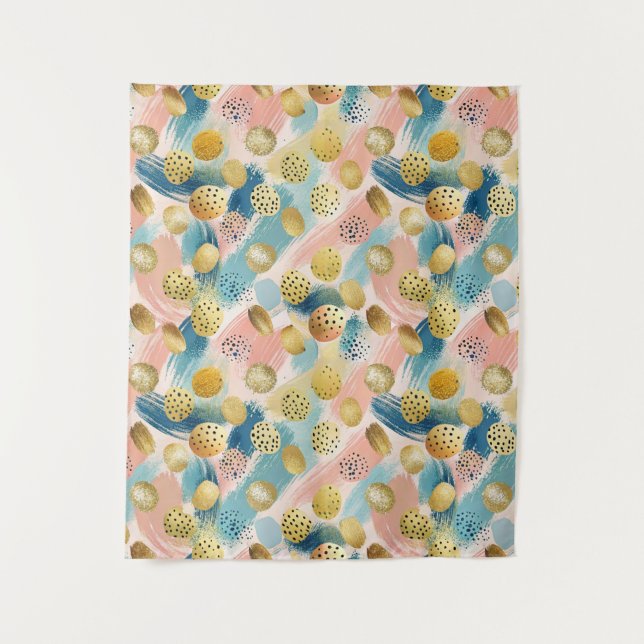 Seamless Abstract Brushstroke & Gold Shape Pattern Tapestry (Front)