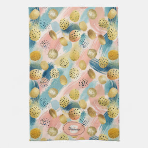Seamless Abstract Brushstroke & Gold Shape Pattern Tea Towel