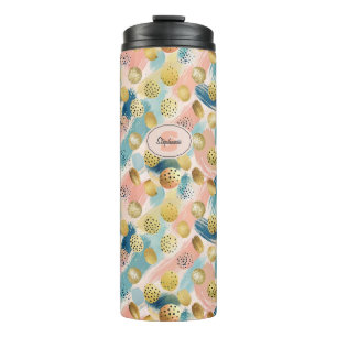 Seamless Abstract Brushstroke & Gold Shape Pattern Thermal Tumbler
