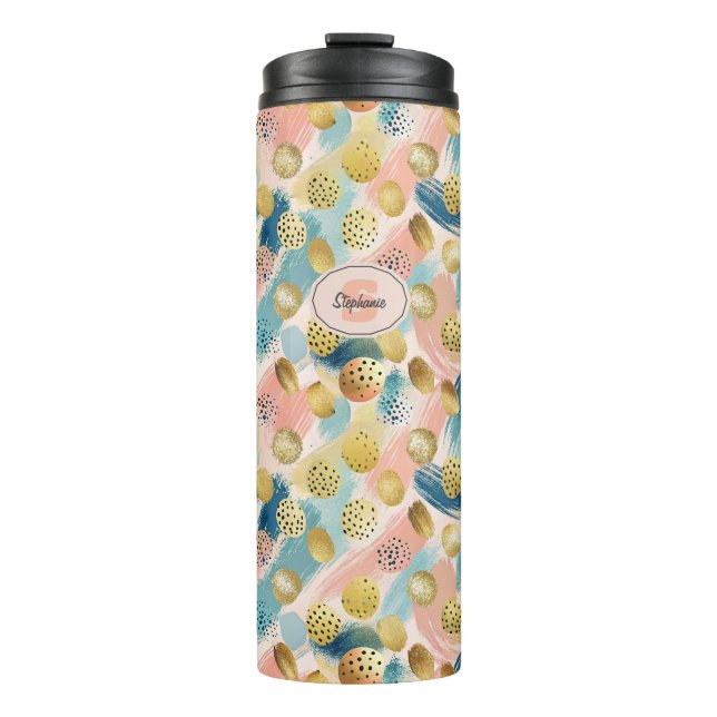 Seamless Abstract Brushstroke & Gold Shape Pattern Thermal Tumbler (Front)