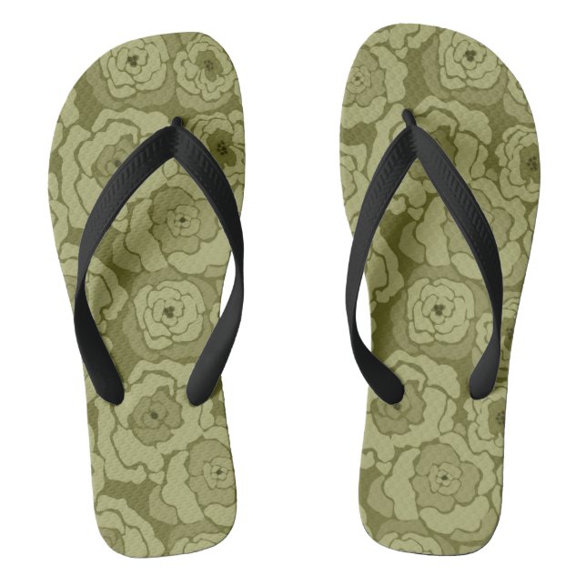 Seamless abstract cartoon green flowers floral mod flip flops (Footbed)